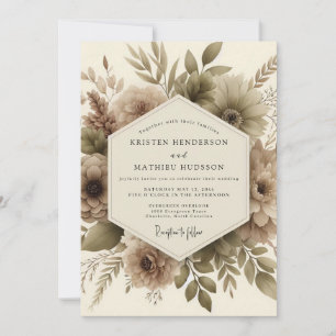 Invitation Mariage Taupe Botanique Romance d'Automne