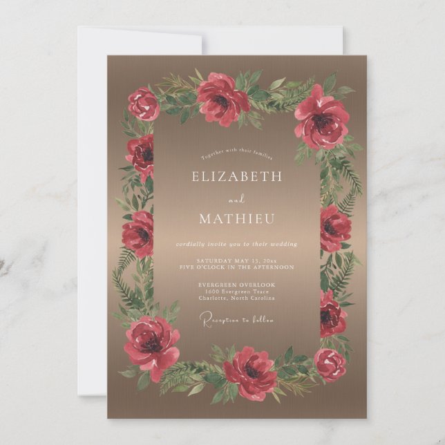 Invitation Mariage Taupe Coquelicot Cramoisi (Devant)