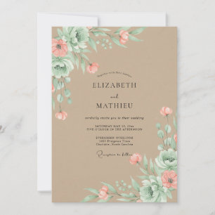 Invitation Mariage Taupe Corail Apaisé Pétales