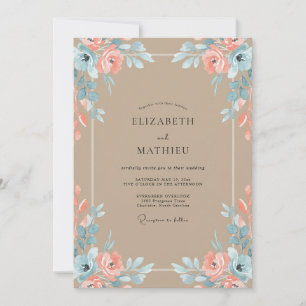 Invitation Mariage Taupe Corail Douce Pétale