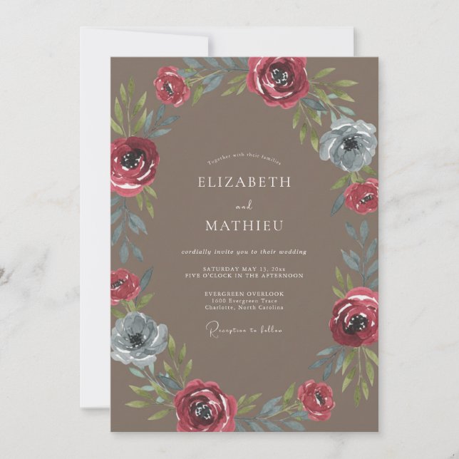 Invitation Mariage Taupe Couronne Carmine (Devant)