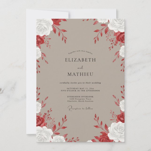 Invitation Mariage Taupe Crimson Rose (Devant)