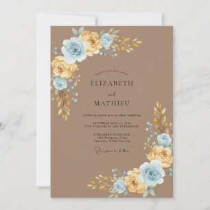 Invitation Mariage Taupe et Azur Peint