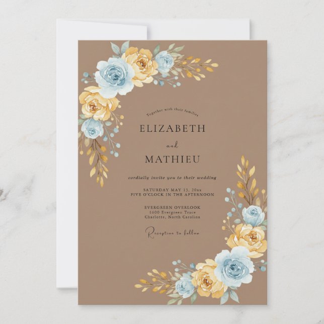 Invitation Mariage Taupe et Azur Peint (Devant)