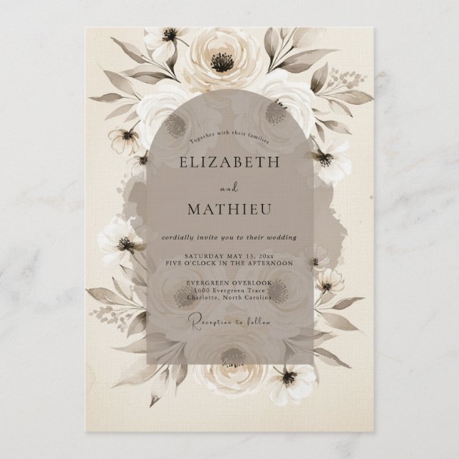 Invitation Mariage Taupe Ethéré Flore (Devant)