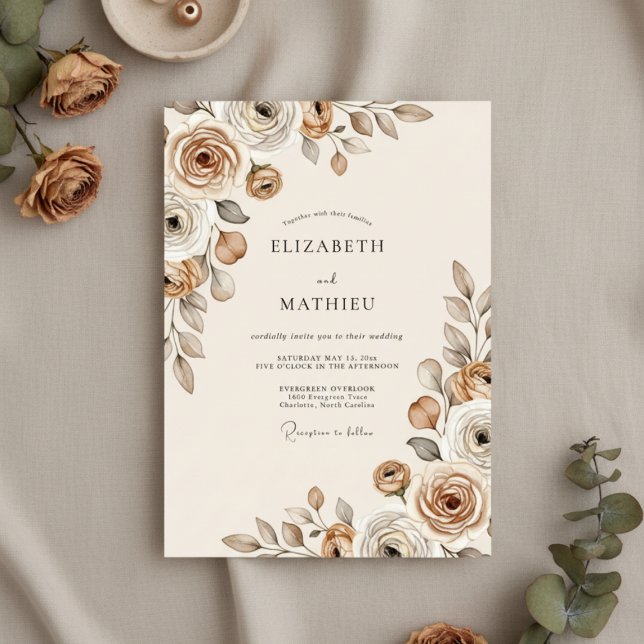 Invitation Mariage Taupe Ethereal Bloom (Créateur téléchargé)