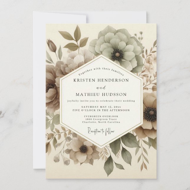 Invitation Mariage Taupe Ethereal Bloom (Devant)
