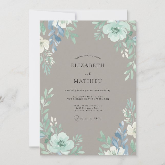 Invitation Mariage Taupe Fleur de Bleuet (Devant)