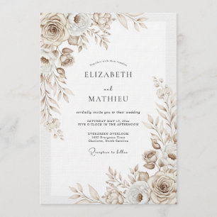 Invitation Mariage Taupe Floral Flourish