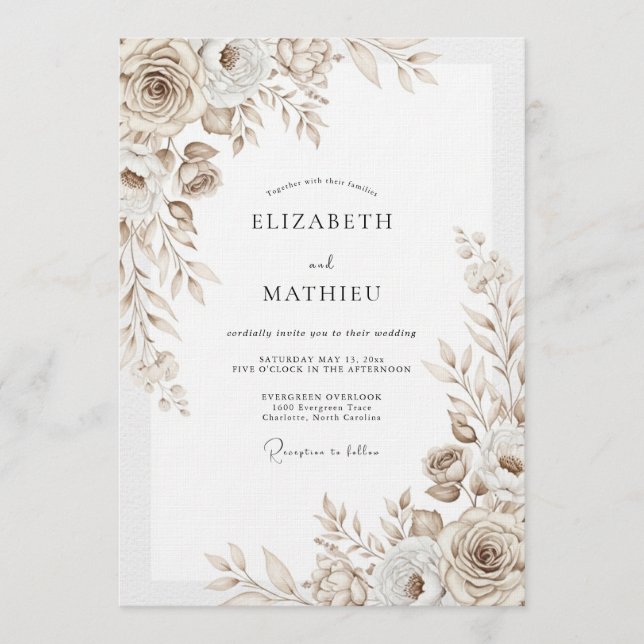 Invitation Mariage Taupe Floral Flourish (Devant)