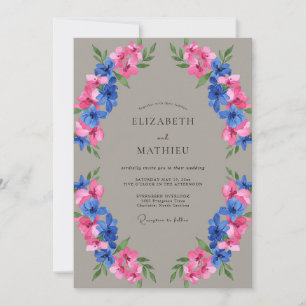 Invitation Mariage Taupe Fuchsia Azur Peint