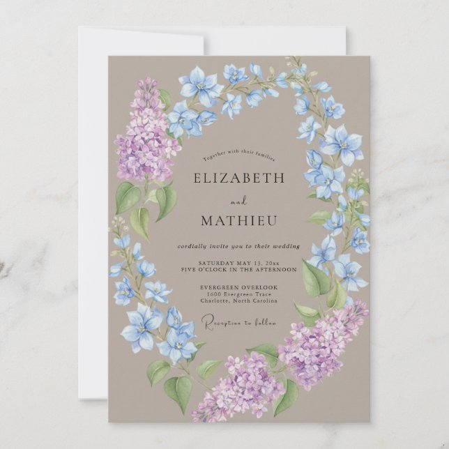 Invitation Mariage Taupe Hydrangea Azur Eucalyptus (Devant)