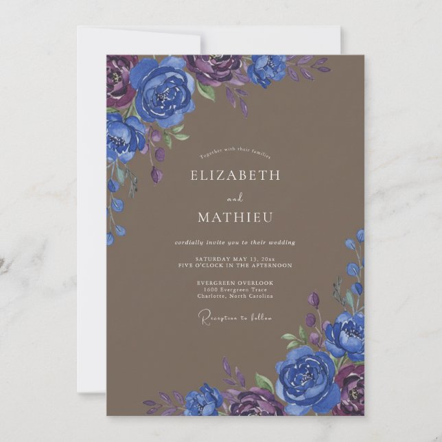 Invitation Mariage Taupe Indigo Petal (Devant)