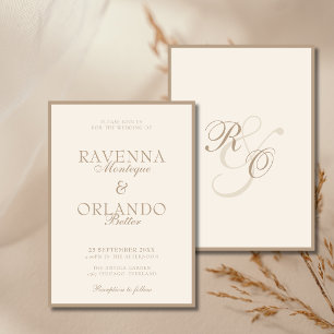Invitation Mariage Taupe Ivoire Monogram Glam Argent Ancien