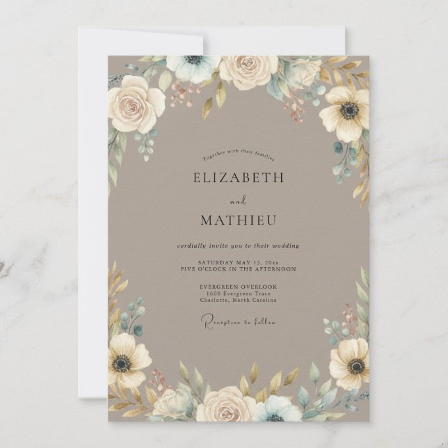 Invitation Mariage Taupe Ivory Bloom (Devant)
