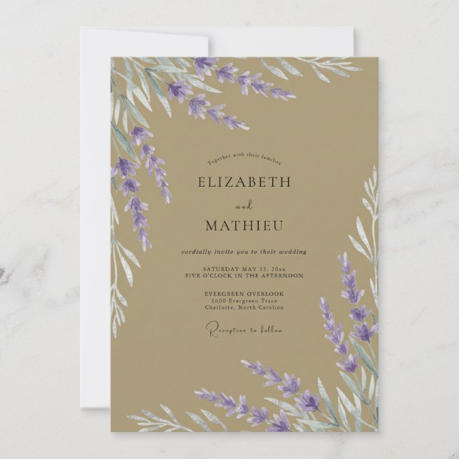 Invitation Mariage Taupe Lavande Eucalyptus (Devant)
