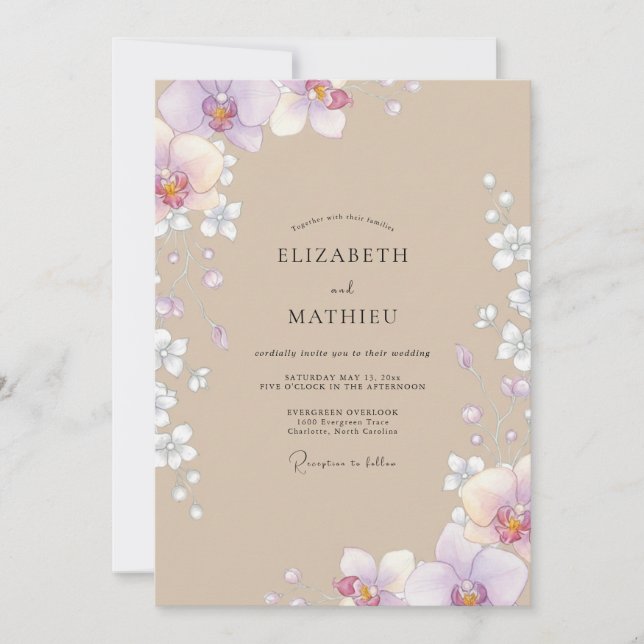 Invitation Mariage Taupe Lilas Orchidée (Devant)