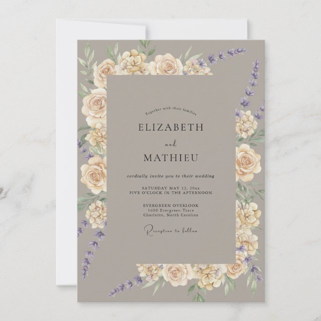Invitation Mariage Taupe Lilas Rose (Devant)