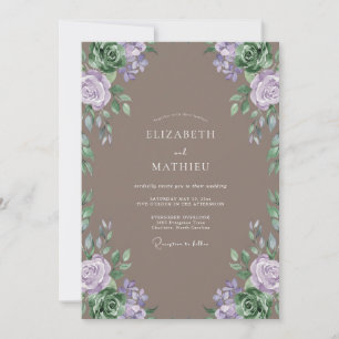 Invitation Mariage Taupe Lilas Succulent Eucalyptus