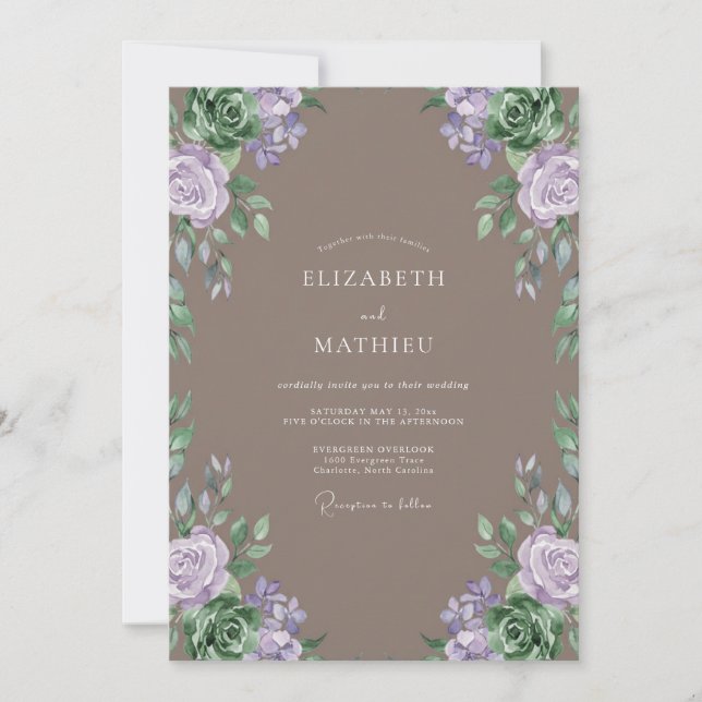 Invitation Mariage Taupe Lilas Succulent Eucalyptus (Devant)