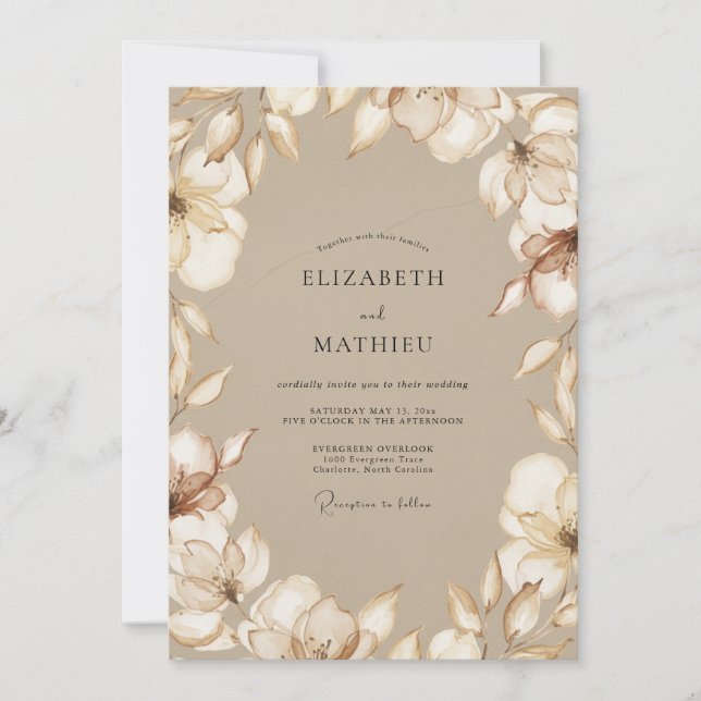Invitation Mariage Taupe Magnolia (Devant)
