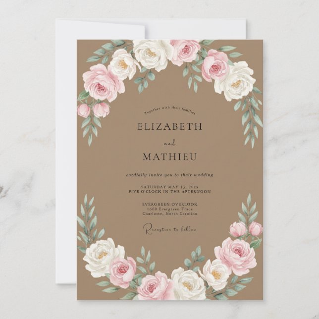 Invitation Mariage Taupe Pastel Petale (Devant)