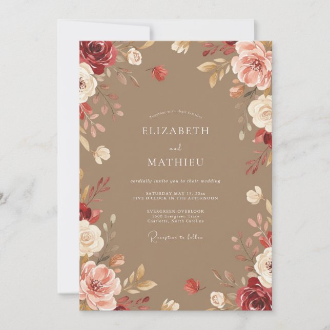 Invitation Mariage Taupe Peinte à la Pétale (Devant)