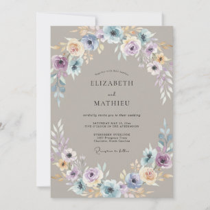 Invitation Mariage Taupe Pervenche Anémone