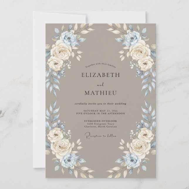 Invitation Mariage Taupe Pervenche Rose (Devant)