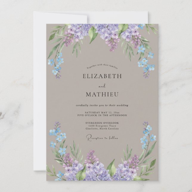 Invitation Mariage Taupe Pervenche Wisteria (Devant)
