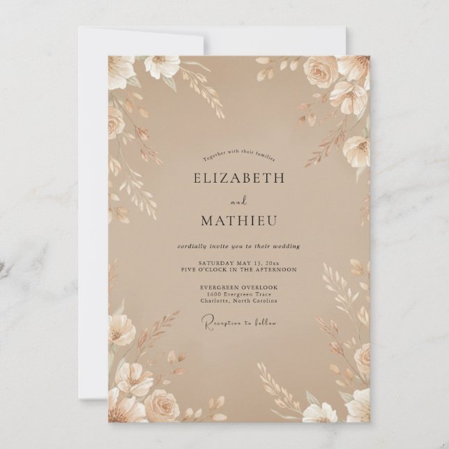 Invitation Mariage Taupe Petal (Devant)