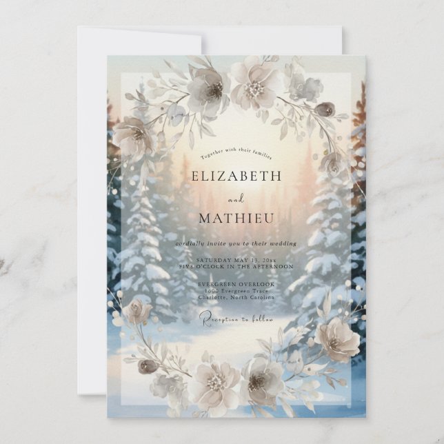 Invitation Mariage Taupe Pin Frosty Eucalyptus (Devant)