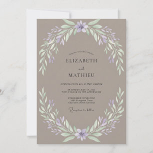 Invitation Mariage Taupe Poussiéreux Lilas Feuillu
