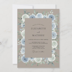 Invitation Mariage Taupe Renoncule Pervenche Eucalyptus
