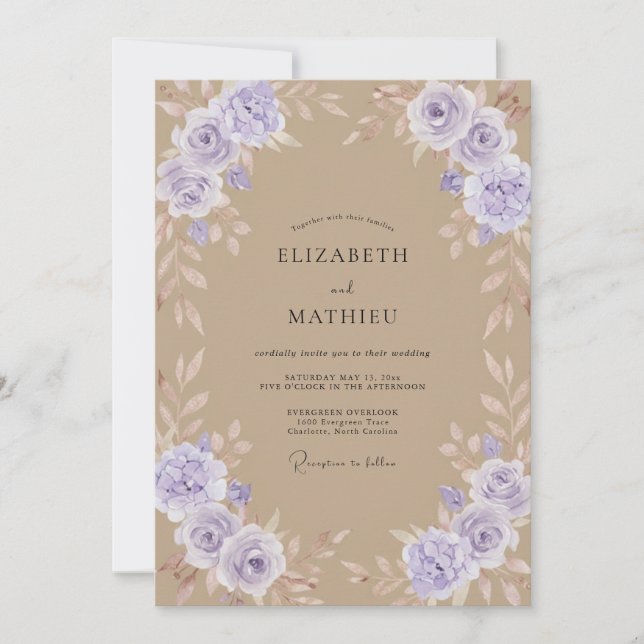 Invitation Mariage Taupe Rose Lavande (Devant)