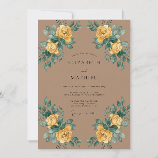 Invitation Mariage Taupe Rose Moutarde (Devant)