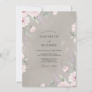 Invitation Mariage Taupe Rose Pâle Fleurie