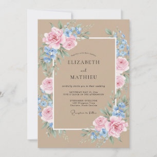 Invitation Mariage Taupe Rose Pétales