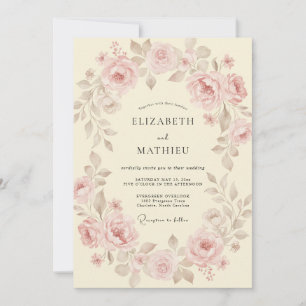 Invitation Mariage Taupe Rose Rouge Pâle Pétales