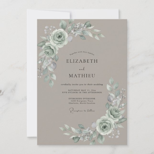 Invitation Mariage Taupe Silver Petal (Devant)