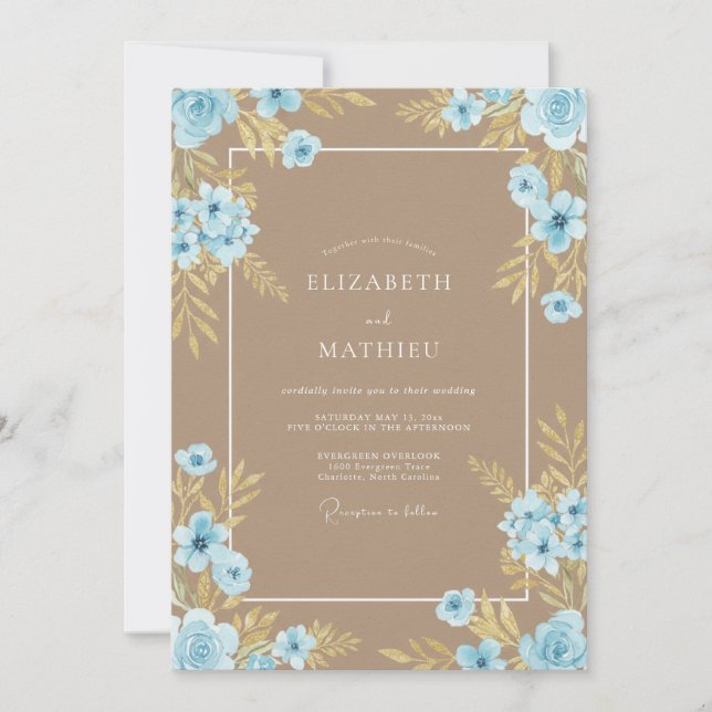 Invitation Mariage Taupe Sky Petal (Devant)