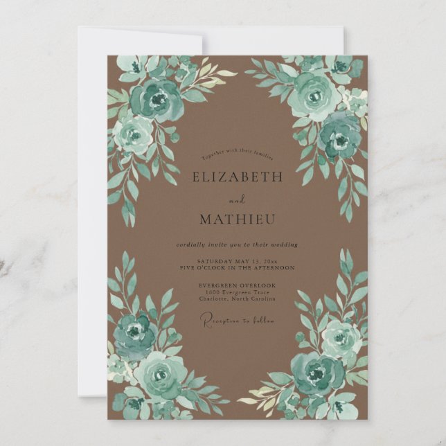 Invitation Mariage Taupe Teal Petal (Devant)
