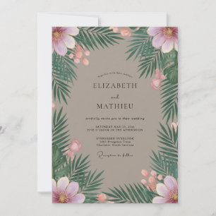 Invitation Mariage Taupe Tropical Palmier Eucalyptus
