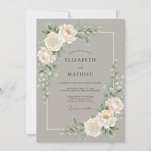 Invitation Mariage Taupe White Peony (Devant)