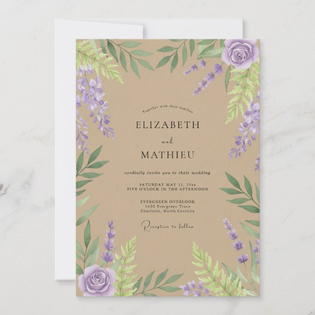 Invitation Mariage Taupe Wisteria (Devant)