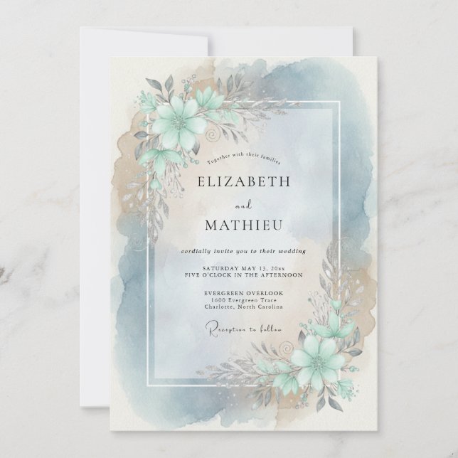 Invitation Mariage Teal Bloom (Devant)