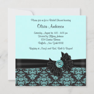 Invitation Mariage Teal Blue Black Damask