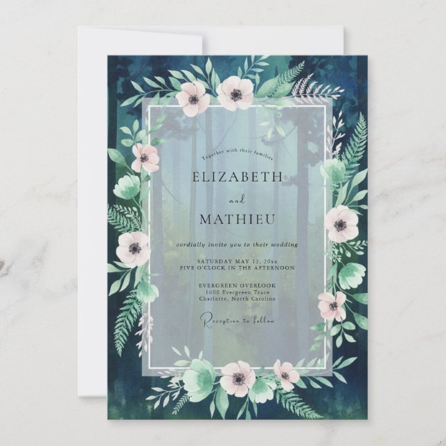 Invitation Mariage Teal Blush Anemone (Devant)