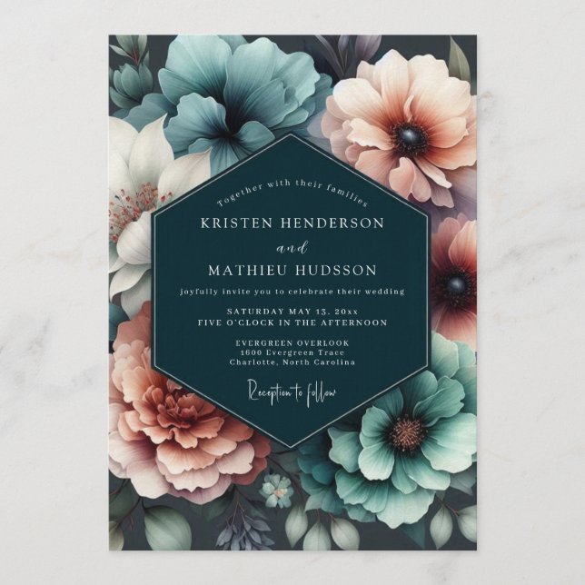 Invitation Mariage Teal Blush Chiaroscuro (Devant)