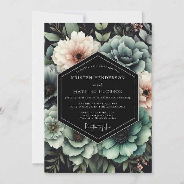 Invitation Mariage Teal Chiaroscuro Bloom (Devant)